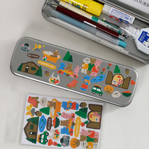 Korea ins iron box stationery box cute bear can DIY hand tent decoration pencil box student metal storage box