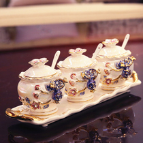 Seasoning jar set ceramic European style three-piece set creative home kitchen supplies set decorations seasoning box gifts