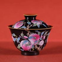 Yu Yin Kiln Yu Yin Treasure Black Pastel Five Peach Two Cai Bowl (Hua Yixuan)