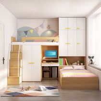 Childrens dislocation type upper and lower bed multifunctional combination mother bed staggered high and low bed double layer tatami