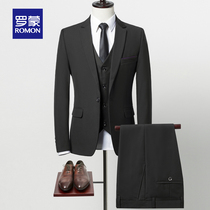 Romon Business Suit Set Male Bridegroom Best Man Wedding Dress Suit Three Piece Set Professional Fit Jacket