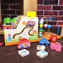 Multi-functional learning bead car Childrens wooden educational toys Building blocks 1-3 years old baby bead cognitive computing frame