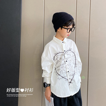 Boys  shirt long-sleeved 2021 autumn new middle and large childrens Korean version of the top baby jacket western style childrens white shirt