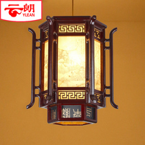 Chinese style solid wood hexagonal lamp ancient architectural style retro lighting door front lamp balcony lamp engineering chandelier