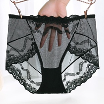 1-2 Strip Black Plus Size High Waist Panties Women Sexy Lace Mesh Unscarred Transparent Women breifs