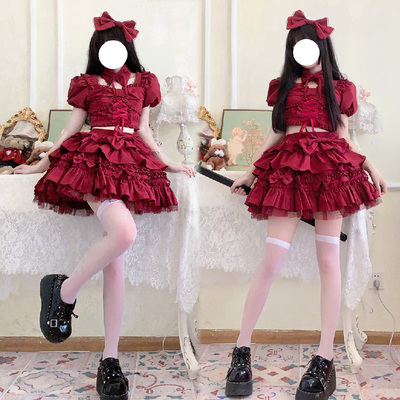 taobao agent Genuine design cute mini-skirt, top, Lolita style, puff sleeves