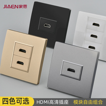 Home EN Wall Gray Champagne Gold Black HDMI HD cable Multimedia computer TV connection panel interface