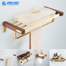 Langpai non-perforated light luxury solid wood towel rack bathroom towel rack bathroom rack new Chinese bathroom hanging rod