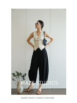 Maze Studios French retro frock style classic Tencel hemp cream white waistcoat inside a single wear is wonderful