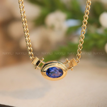 Natural cornflower sapphire necklace choker main stone 50 points 18K gold Cuban chain inlay a piece of evidence