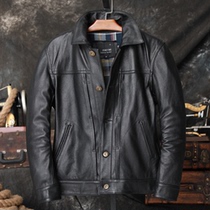 2020 new pure first layer cowhide leather leather leather jacket mens short denim casual lapel large size leather jacket jacket