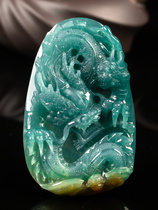 Jade natural A goods finished jade ice glutinous jade pendant blue water frosted Dragon brand carved domineering men