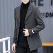Fuguiniao high-end woolen coat mens short autumn and winter Korean version trend slim British casual woolen coat