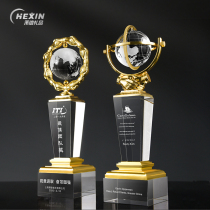 Crystal trophy custom metal handshake globe creative custom award award excellent team cooperation win souvenir