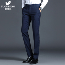 Fugui bird trousers mens high slim casual autumn pants small feet straight blue dress trousers business mens pants