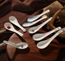 Ceramic small soup spoon bone porcelain gold edge Small Spoon restaurant Spoon healthy lead eating spoon printing custom logo