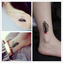 Tattoo Sticker Waterproof Female Persistent Ins Wind Black Feather Collarbone Art Brief Little Fresh Ankle English