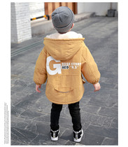 Korean boy Parker coat 2021 winter clothes new children plus velvet padded cotton coat long cotton coat