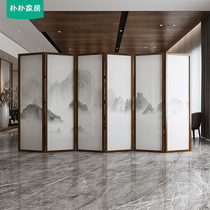 Chinese screen partition living room modern simple office Teahouse hotel solid wood folding mobile folding screen landscape painting