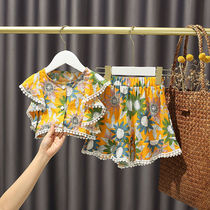 Girls summer Western style suit Floral super fashionable trouser skirt new cotton summer dress 1-2-3-4-5 Little Girls Shorts