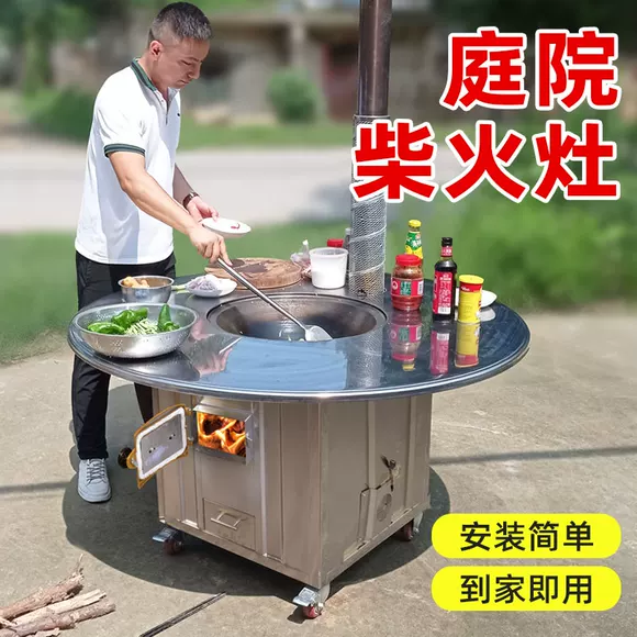 Bếp củi inox di động ngoài trời, kiểu bàn bếp hầm nồi sắt lớn
