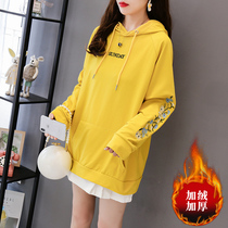 Maternity dress velvet thickened autumn and winter Korean version embroidery new long-sleeved loose large size medium-long thin sweater womens clothing