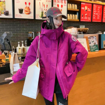 2023 early spring new net red mid-length hooded windbreaker womens loose waist pumping casual tops jacket trendy