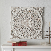 French country retro hollow carved background wall wall hanging living room porch decoration American solid wood old wall decoration