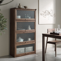 Nordic Full Solid Wood Bookcase Black Walnuts Wood Dining Side Cabinet Living Room Containing Lockers American Retro Sea Tang Flower Glass