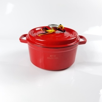 22CM le kitchen cast iron enamel pot household stew pot soup enamel pot double ear non-stick cooker induction cooker fire Universal