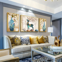 Living room decorative painting inlaid diamond crystal porcelain painting Atmospheric lucky sofa background wall hanging painting Entrance mural Modern triptych