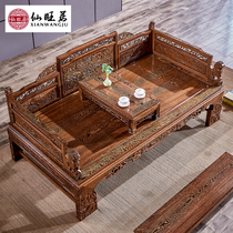 Chicken wing wood Arhat bed plus size new Chinese lion Arhat sofa Living room Log bed Antique carved mahogany furniture