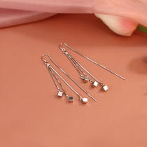 s925 silver geometric small square earline female Japan-ROK minimalist Elegant Temperament Superior face slim length Flowing Su Earrings
