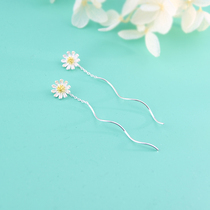 s925 Pure Silver Daisy Wavy Ear Line Female Han Edition Brief Fresher Sweet and Art Mori Department Sun Flower Flowers Earrings