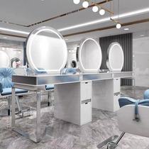 Barber shop mirror table light luxury high-end hair salon with lantern hairdressing mirror stainless steel European style mirror