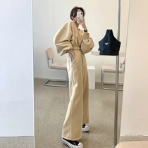 2021 autumn and winter Net Red fashion plus velvet thick casual sweater wide leg pants loose two-piece womens sportswear