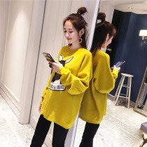 Pregnant women autumn and winter clothing set out fashion models large size Net red plus velvet thick sweater casual long pants two-piece set