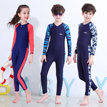 Childrens sunscreen one-piece swimsuit Summer middle school children learn to swim Boys and girls quick-drying swimsuit long-sleeved trousers wetsuit