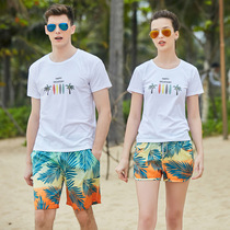 Loose beach pants mens large size seaside holiday print shorts women couple quick-drying boxer swimming trunks set big pants