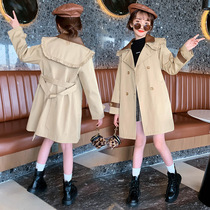 Korean girl windbreaker autumn clothing 2021 new foreign style girl middle child coat Net Red children long coat