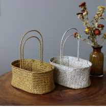 Pastoral series seaweed weaving flower basket portable basket Chinese flower arrangement basket hand gift blue storage basket