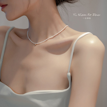 Small baby pearl small necklace female luxury spring high-sense kkle chain clock Chu Xi same style