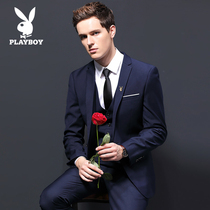 Playboy casual suit mens suit groom wedding dress business dress Korean version of slim black suit men