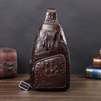 Cow Leather Mens Bag Genuine Leather Chest Bag Crocodile Thread Single Shoulder Diagonal Satchel Casual Personality Small Backpack Embossing Fashion Tide Card New