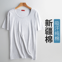 Mens fashion crewneck loose pajama top Solid color simple half-cut sleeve short sleeve t-shirt cotton cotton home shirt