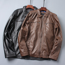 pu motorcycle leather jacket Mens spring and autumn thin loose large size short multi-pocket imitation leather jacket dad outfit