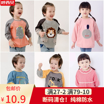 Hosibe Baby Boy Anti-Dress Spring Autumn Winter Strip Velvet Kindergarten Baby Pure Cotton Waterproof Dining Hood Dress Apron