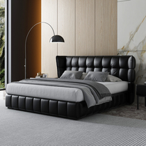 Italian high-end villa leather queen bed Nordic modern Italian light luxury extremely simple designer master bedroom wedding bed