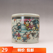 Qing Tongzhi annual pastel boy pattern cricket jar cricket jar antique antique antique antique ceramic feather ink Xuan