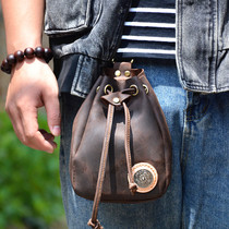 Mad Mappy Drawing Rope Mens Purse Retro Head Layer Cow Leather Wearing Leather Strap Mobile Phone Bag Locomotive Purse Genuine Leather Sport Bag